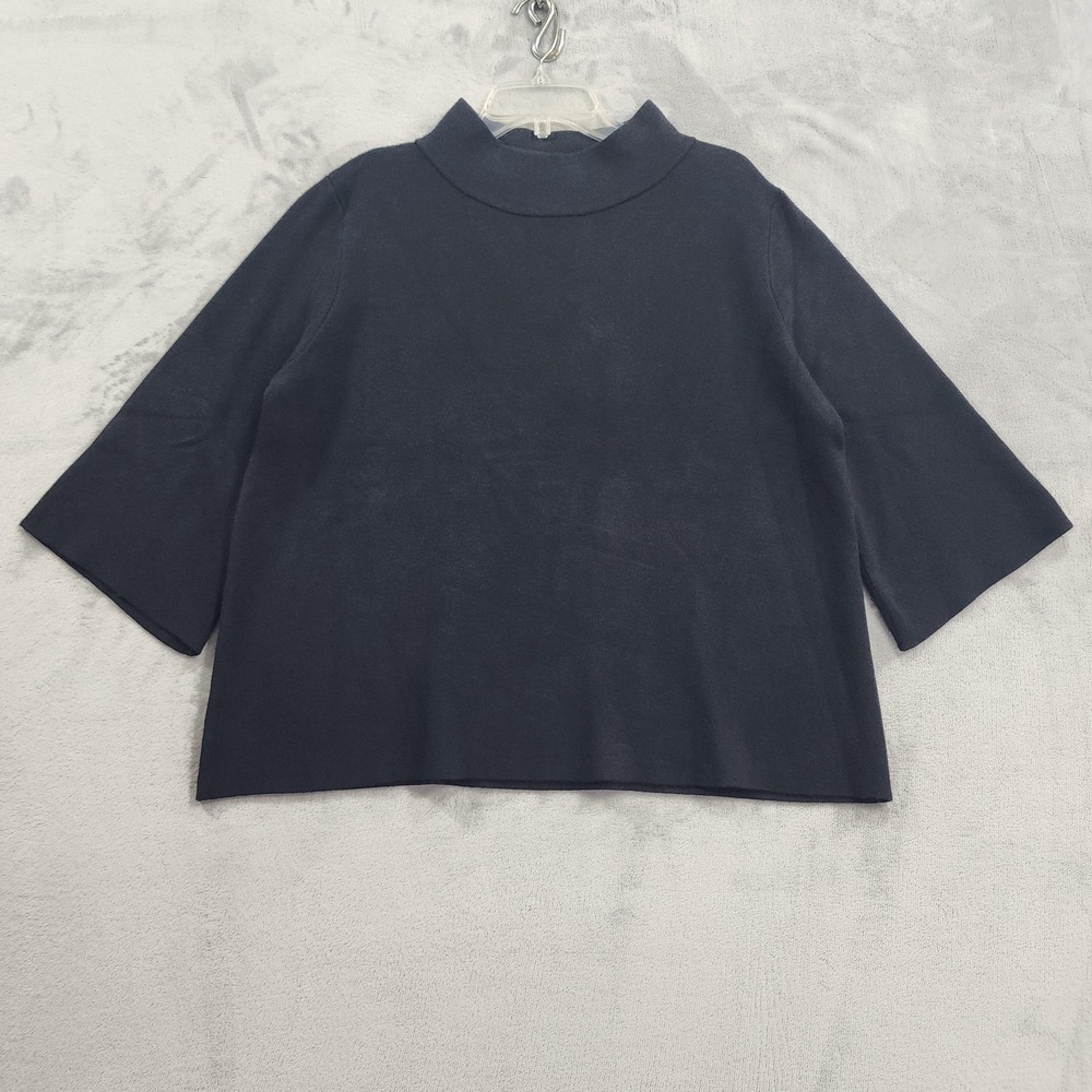 NEW Rielle Sweater Womens L Black Mock Neck 3/4 Sleeve‎ Knit Pullover Stretch